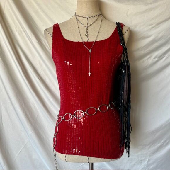 I.N.C Red Sequin Beaded Blouse - Picture 1 of 6